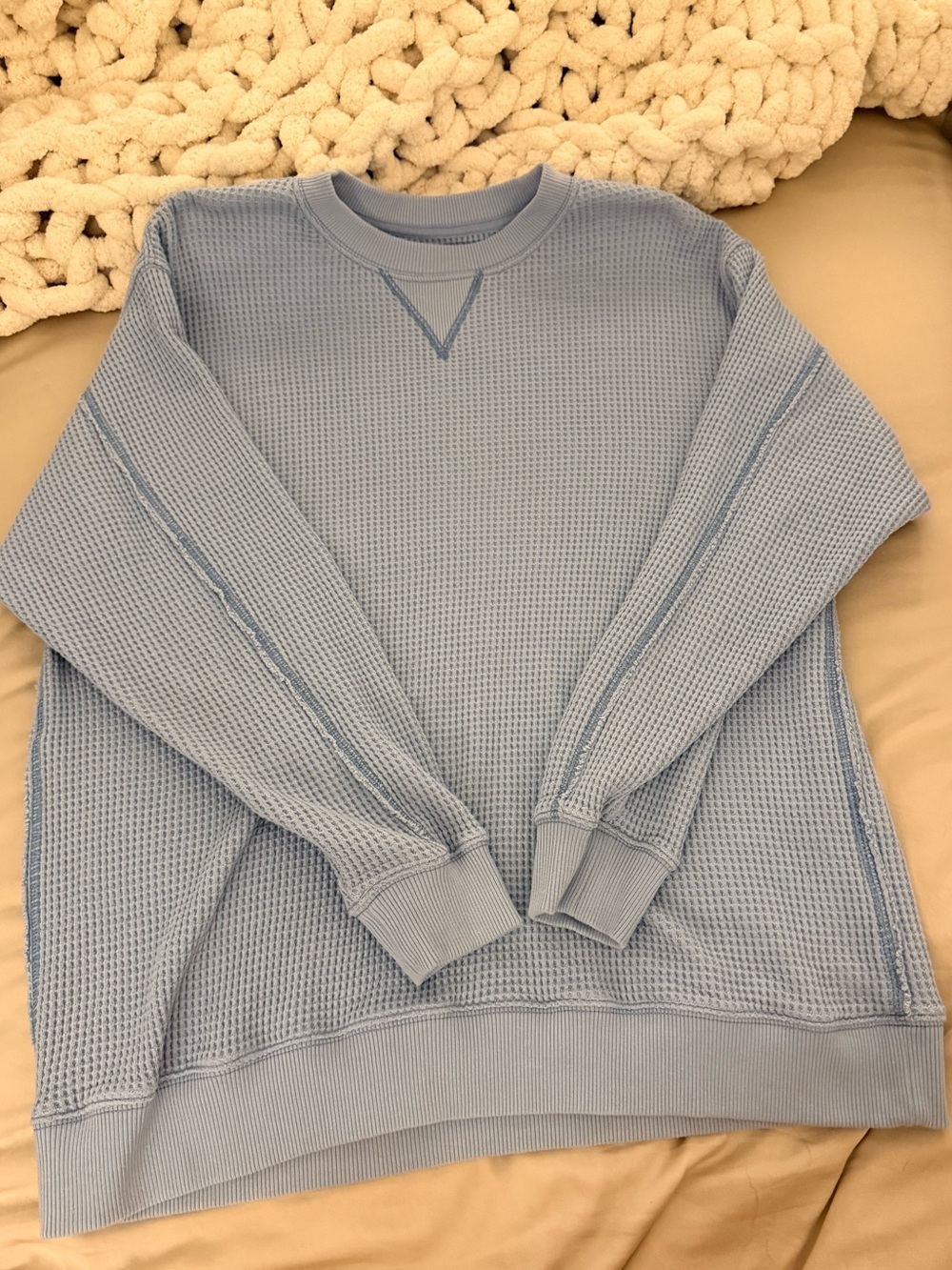 Aerie Waffle Knit Sweatshirt | Blue | Size M - Picture 5 of 5
